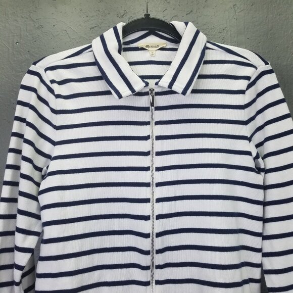 Madewell Grill Sweater Women's L Ribbed Zip-Front Long Sleeve Nautical Stripe - Picture 8 of 16